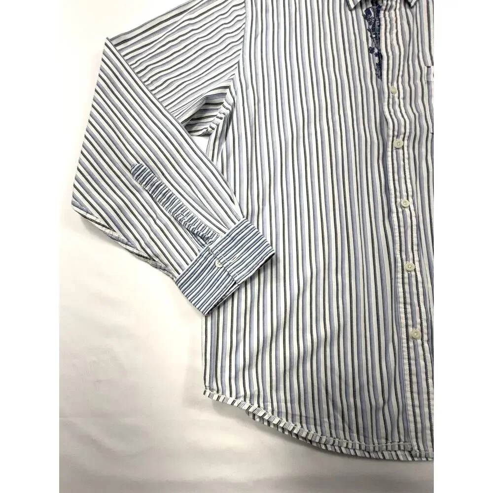 LEVI'S Multi Striped men's Floral Graphic Long Sleeve Cotton Shirt Sz L - Picture 5 of 13